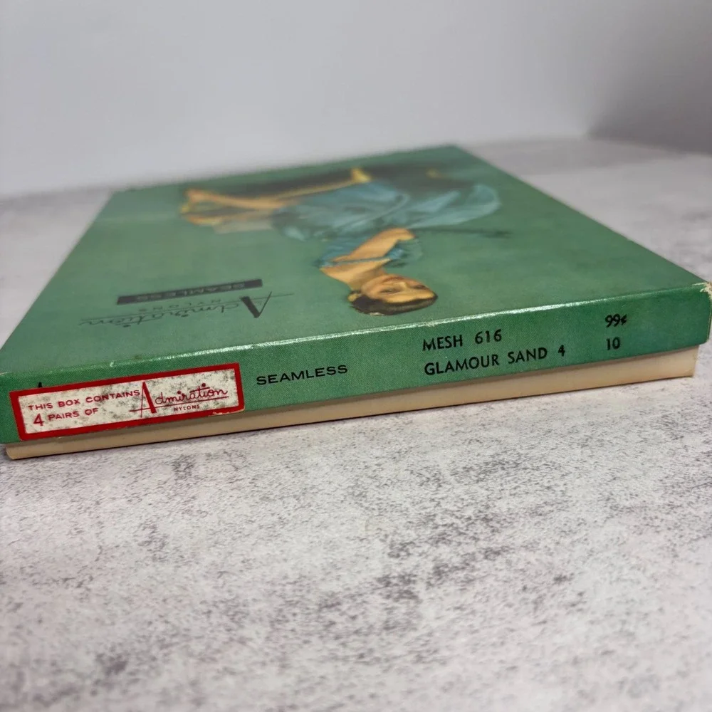VTG 1950s Admiration Nylons Seamless Stockings Box Set Mesh 616 Glamour Sand 10